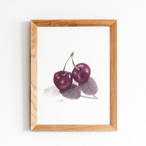 Culinary Art, Cherry Art Watercolor Painting ,Original Painting, Kitchen Wall Art, Fruit Painting, Kitchen Decor, Still Life Painting