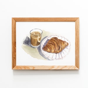 Culinary Art, Coffee And Croissant Watercolor Painting , Original Painting, Kitchen Wall Art, Coffee Mug Painting, Still Life Painting