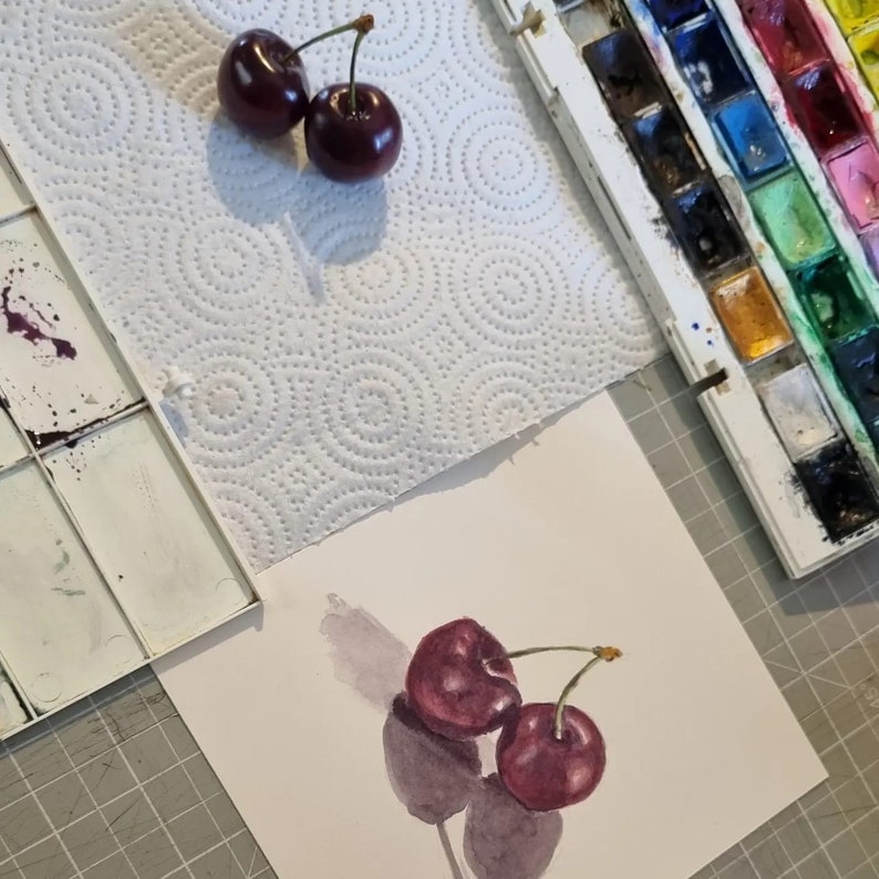 Cherry Art Print ,Original Painting, Kitchen Wall Art, Fruit Painting, Fine Art Print image 8
