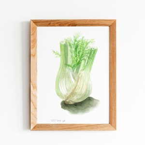 Culinary Art, Fennel Original Watercolor Painting, Kitchen Wall Art, Fruit Fine Art Painting, water color kitchen art, Gift for Foodie
