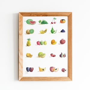 Culinary Art, Large Fruit Guide print, Watercolor Painting, Kitchen Wall Art, Fruit Painting,  Foodie Gift, Water Color Fine Art, Wall art