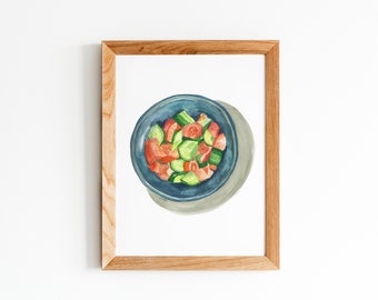Salad Bowl Print From Original Painting, Kitchen Wall Art, Salad Plate Painting, Fine Art Print