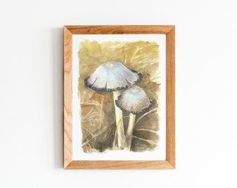 Mushroom Painting Print ,Original Painting, Woodland Wall Art, Forest Painting, Fine Art Print, Valentine's Day Gift