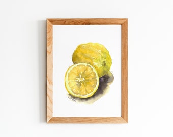 Lemon Print From Original Painting, Kitchen Wall Art, Fruit Painting, Fine Art Print