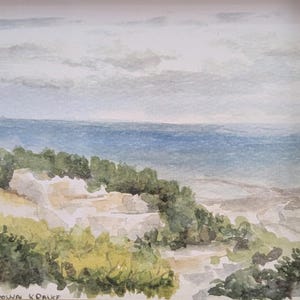 Haifa Bay Watercolor Art Original Painting, Mediterranean Sea Landscape, Israel WallArt Panoramic Coastline Painting, Peaceful Blessing Gift