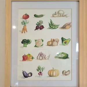 Watercolor Painting, Large Vegetables Guide print, Original Art Painting, Kitchen Wall Art, Vegetables Painting, Culinary Art, Wall Decor.