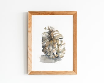Pine Cone Print ,Original Painting, Woodland Wall Art, Pine Trees Painting, Fine Art Print