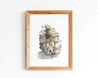 Pine Cone Print ,Original Painting, Woodland Wall Art, Pine Trees Painting, Watercolor Fine Art Print, Still Life Painting