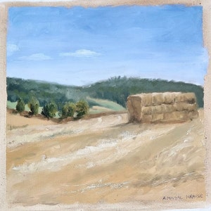 Hay Hunt Original Impresionist Oil Painting ,Hand Made Painting, figurative realistic agriculturet Wall Art, Israeli landscape