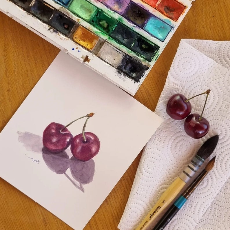 Cherry Art Print ,Original Painting, Kitchen Wall Art, Fruit Painting, Fine Art Print image 7