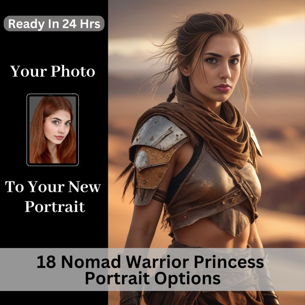 Custom Nomad Warrior Princess Portrait from Your Photo, Make Me A Princess, Photo Swap, Digital Download, Custom Portrait, Gift For Her