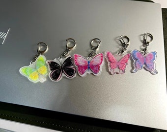 Set of six Retro  butterfly keychain, rose keychain, bag pendant, car keychain, beautiful flower, acrylic pendant