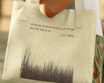 Tolkien/Time Tote Bag, Dandelion Tote Bag, Book Lovers Tote