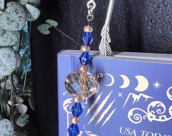 Gold and Blue Crystal Elegant Bookmark - Handmade - Metal Bookmark - Book Lover's Gift