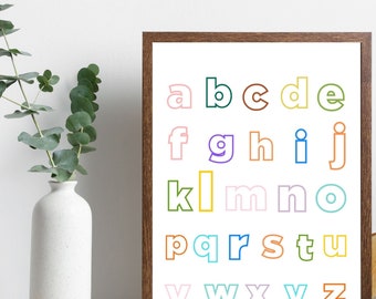 Lowercase Alphabet Printable PDF - ABC Learning Worksheet, Colorful Outline Letters, 8.5x11 inch Instant Download