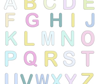 Uppercase Alphabet Clipart PNG, PDF - 26 Letters, Pastel Colors, Digital Download, 8.5x11 inch