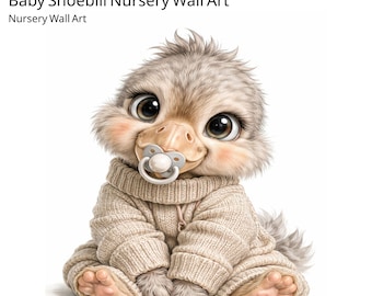 Baby Shoebill Nursery Art, Crochet Bird, Amigurumi Animal Poster (Instant Download)