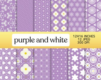 purple and white digital paper, printable digital download, 12 Jpg, 3600x4800 px
