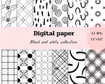 Black & White Digital Paper: 12x12 Seamless Patterns (Digital Download)