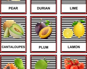 Fruit Flashcards: Real Pictures, Black and White (Printable PDF)