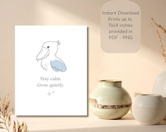 Minimal Shoebill Art Print, Pastel Quote Poster (Digital Download)