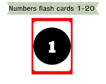 Printable Number Flash Cards 1-20: Black, White & Red (PDF)