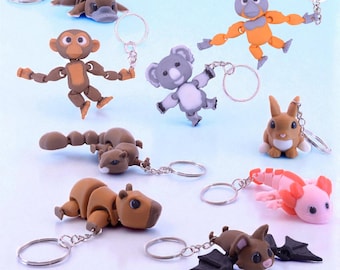 Gelenktierschlüsselringe 3D gedruckte Schreibtisch-Fidget-Haustiere mit beweglichen Teilen - mehrere Tiere verfügbar