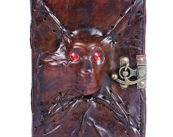 Skull Leather Journal with Lock: Handmade Deckle-Edge Paper Diary