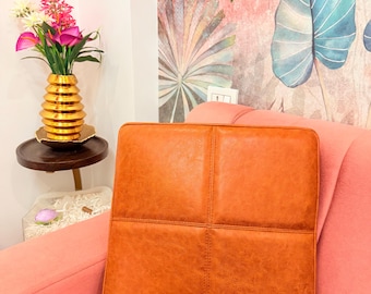 Handmade Cognac Brown Leather Cushion Cover: Rustic Modern Decor