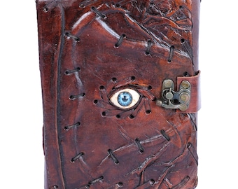 Cuaderno de cuero hecho a mano con ojo: diario de escritura gótico vintage