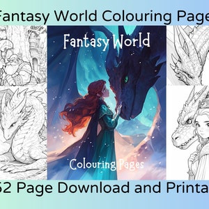 Enchanting Fantasy Coloring Pages, 52-Page Digital Download, Printable Mythical Creatures & Lands, Ideal Creative Gift for Fantasy Lovers
