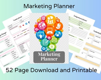 Printable Marketing Planner, 52-Page Content Planning Guide (Digital Download)