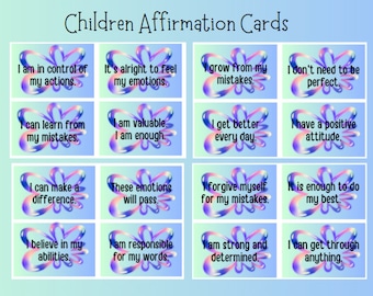 Printable Children's Affirmation Cards - Positive Daily Affirmations, Kids Mindfulness Activity, Inspirational Gift for Kids