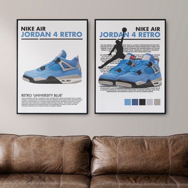 Nike Air Jordan Retro: University Blue, Sneakerhead Decor, HypeBeast Printable Wall Art, Hypebeast Sneaker Poster Set of 2, Shoe poster