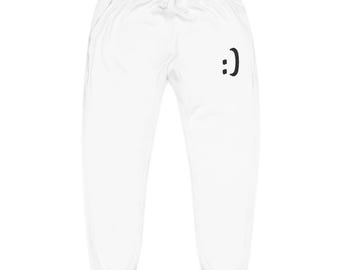 Calças de moletom com bordado de sorriso | Calças jogger minimalistas
