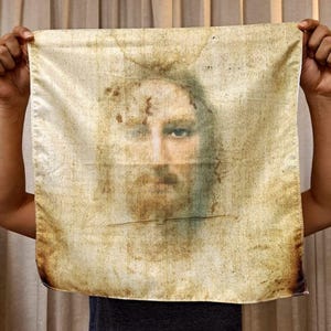 Shroud of Turin Overlap with Jesus Face Fabric Print Easter Lent HolyWeek
