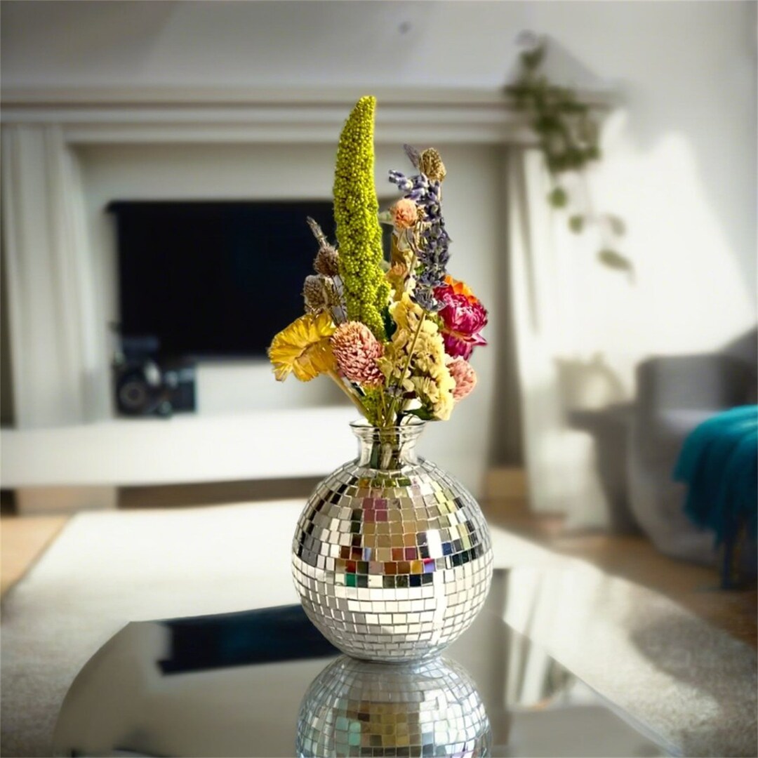 Silver Disco Ball Vase Art Deco Flower Vase Retro Flower Etsy