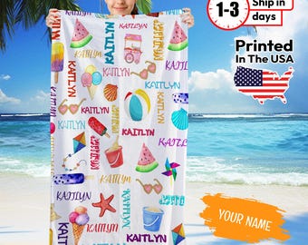 Ice Cream Pattern beach  Towels for Girls ,Casual Girls cute Towel with Name, Swim Ice Cream Birthday Party Gift, Birthday Vacation Gift
