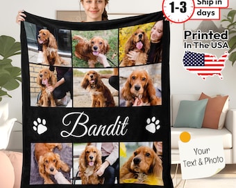 Pet Photo Blanket, Custom Pet Blanket, Pet Photo Name Blanket, Gift for Dog Lovers, Memorial Blanket Christmas Gift, Personalized Blanket
