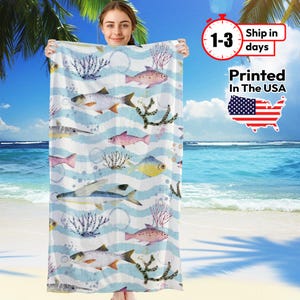 Ocean Fish  Beach Towel, Personalized Beach Towel, Kids Beach Towel, Child Beach Towel, Adult Beach Towel, Perfect Gift for Beach Lovers