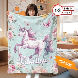 Personalized Kids Rainbow Unicorn Blanket, Unicorn Girl Gifts, Customized Throw Blankets, Fleece/ Sherpa, Toddler Gifts, Name Blanket