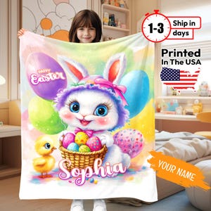 Custom Kids Blanket, Kids Name Blanket, Personalized Baby Easter Blanket, Kids Blanket, Easter Bunny Blanket, Gift for her, Easter Egg Bunny