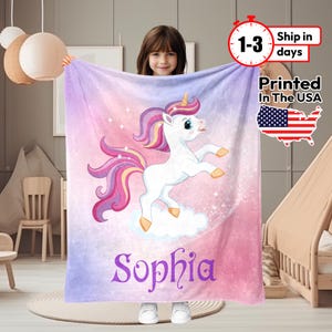 Custom Name Unicorn Blanket, Personalized Baby Girl Blanket, Gift for her, Girl Birthday Gift, Unicorn baby Blanket, Newborn Gift