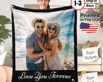 Personalized Photo Blanket, Custom Photo Blanket with Text, Personalized Gift, Memorial Blanket, Anniversary Gift, Valentine's Day  Gift
