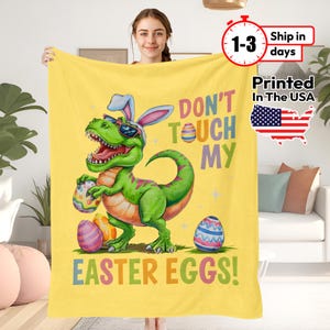 Custom Kids Easter blanket, Personalized Easter Lap blanket, Easter Blanket Gifts for Kids Adults, Dinosaur Easter Egg Blanket, Spring Gift