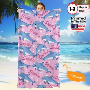 Kid&#39;s Dolphin Beach Towel, Sea Animal Beach Towel, Boy&#39;s & Girl&#39;s Dolphin Towel, Personalized Towel, Summer Towel, Grandkids Gift