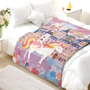 Kids Unicorn Blanket, Unicorn Throw Blankets for Girls, Fleece/ Sherpa, Toddler Gifts, Newborn Nursery, Safari Blanket, Baby Shower Gift