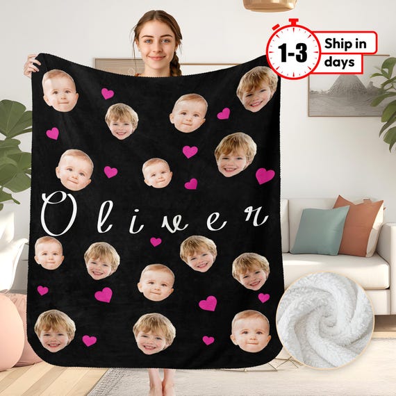 Personalized Face Photo Kid Sherpa Blanket, Custom Baby Blanket With Name, Funny Kid Blanket, Birthday Gifts For Kid, Funny Face Blanket