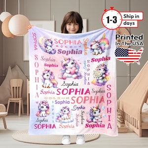 Custom Unicorn Blanket, Kids Name Blanket, Personalized Baby Girl Blanket, Kids Blanket, Unicorn Blanket, Gift for her, Birthday Gift