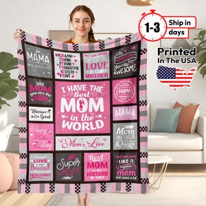 Mother’s Day Custom Blanket, Personalized Patchwork Fleece blanket with Text & Messages, Gift for Mom, Perfect Gift for Mother